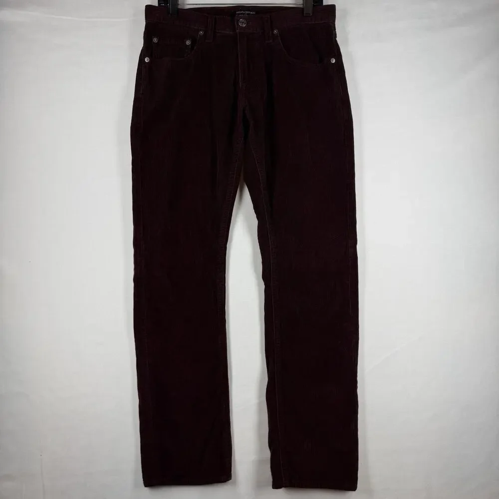 Banana Republic Vintage Straight Corduroy Pants Men's 30x30 Burgundy 100% Cotton
